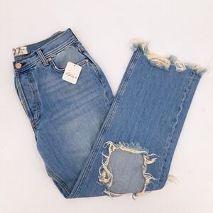 Free People We The Free Distressed High Rise Wide Leg Jeans Womens Size 27